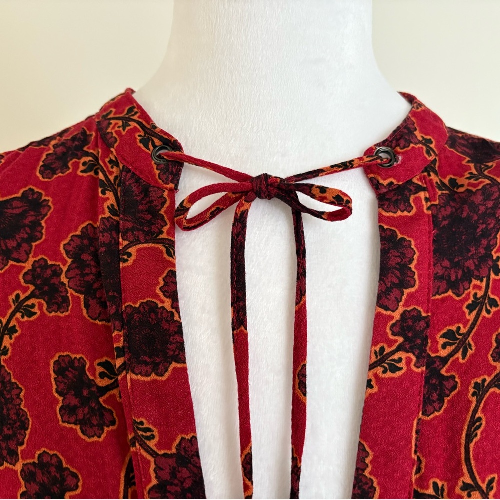 Free People Red Floral Boho Tunic Blouse - Picture 6 of 11